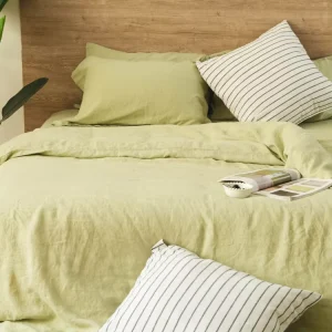 GOTS European 100% Linen Preshrunk Organic Pure Linen Bed Sheet Flax Linen Quilt Cover Set Stone Washed Bedding