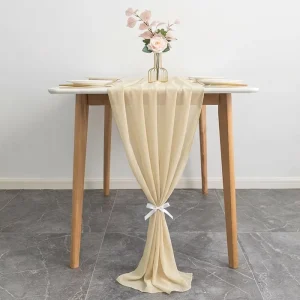 Gauze Table Runner for Hotel Banquet Restaurant Dining Table Decoration Sheer Wrinkled Texture