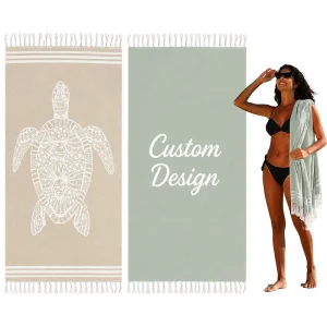 Genovega 2 Packs Oversized Turkish Beach Towels Quick Dry Sand Free Bath Pool Towel Extra Large Turtle Graphic Striped Travel