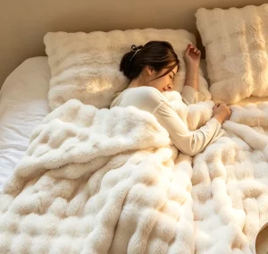 Gentle Soft Fluffy Fuzzy Bubble Design Faux Fur Throw Blanket for Couch Soft Cozy Gifts for Women Warm Minky Teen Gifts
