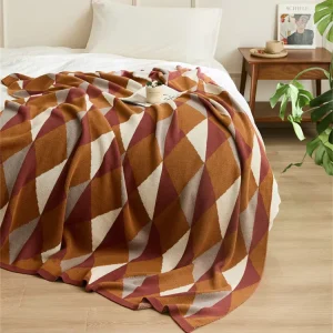 Geometric 100% Cotton Soft Knitted Throw for Autumn Custom