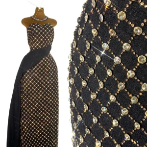 Geometric Beaded Diamond Mesh Lace Fabric for Weddings and Events