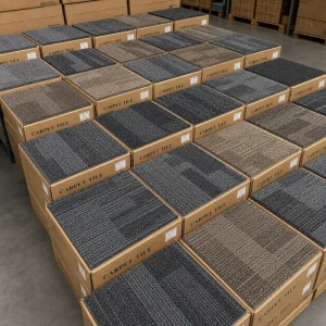 Geometric Block Pattern 50x50cm PP Commercial PVC Backing Anti Static Wear Resistant Acoustic Textured Polypropylene Carpet Tile
