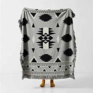 Geometric Boho Tassel 100% Cotton Thread Knitted Throw Blanket Bohemian
