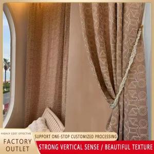Geometric Line Corded Jacquard Fabric with Sequins for Light blocking Home Curtains Factory Direct Sale