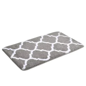 Geometric Pattern Flocking Design TPR Backing Anti slip Microfiber Electricity Free Water Absorbent Massage Bath Mat