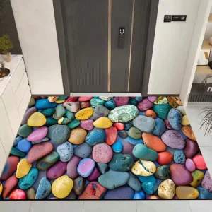 Geometric Pattern Indoor Door Mat Rubber Backing Non Slip Pet Friendly Antimicrobial Diatom Mud Material Home Entrance Rug