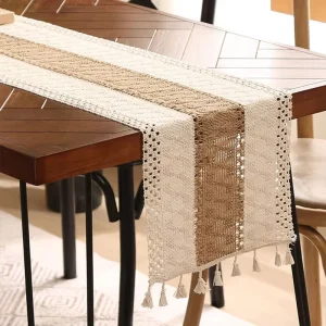 Geometric Patterned Table Runner with Tassels Rustic Table Runners for Dresser Home Dining Table Decor