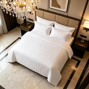 Geometric Woven Stripe Luxury 4-Piece Bedding Set 100% Egyptian Cotton Fitted Sheet Pillowcase Duvet Cover 300tc All-Season