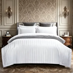 Geometric Woven Stripe Luxury 4 Piece Bedding Set 100% Egyptian Cotton Fitted Sheet Pillowcase Duvet Cover