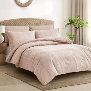 Geometry Lace 4 Piece Home Bedding Set 200TC 100% Polyester Woven Duvet Cover Comforter 2 Pillowcases 6 Piece Total