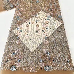 Girls Wedding Dress Exquisite Embroidered Knitted Twill Organza Fabric Bead Tube Mesh Stretch Breathable
