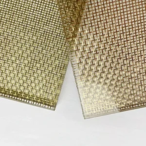 Glass Laminated Mesh XY R 09 Architectural Brass Woven Mesh Fabric