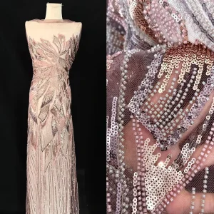 Glitter Beaded Embroidery Lace Fabric, Geometric Big Flower Sequins, Tulle Mesh Lace for Wedding Dress, Stage Costume
