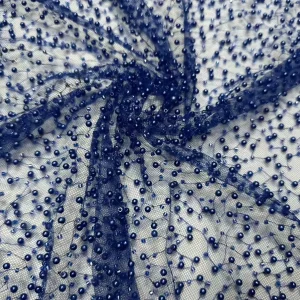 Glitter Density Double Beads Sequins Embroidered Mesh Lace Fabric for Evening Dress, Bridal Dress, Stage Costume