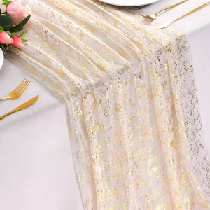 Glitter Metallic Foil Sheer Table Runner 120 Inch 10FT Dining Wedding Anniversary Birthday Christmas Table Decor for Home Party