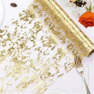 Glitter Polyester Mesh Roll Fabric Metallic Gold Table Runner for Wedding Party