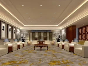 Global Hotel Distributor Wall to Wall Polyester Broadloom Carpet Fireproof Sound Insulation Custom Drawing Bulk Resale