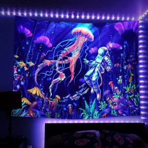 Glow in the Dark Trippy Misty Nature Landscape Hanging Wall Art Mural for Living Room Bedroom