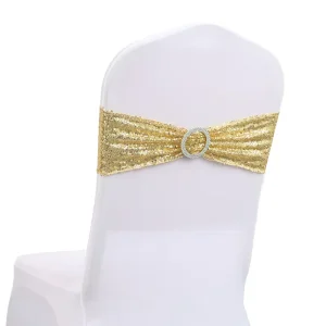 Gold Chair Sashes Sequin Stretchy Spandex Bands Home Chair Cover Sash One Sided Sequins Decor for Romantic Wedding Party