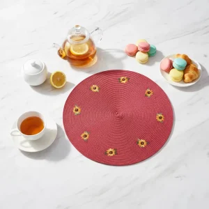Gold Classic PP Round Embroidered Woven Eco Friendly Non slip 4 Piece Dining Table Decoration Placemat Set