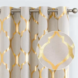 Gold Gilding Foil Blackout Curtains Darkening Window Drapes for Living Room Bedroom High Quality Curtain Fabric