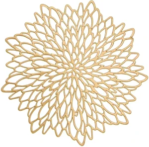Gold Metallic Round Placemats Bulk Round Pressed Vinyl Leaf Dinning Kitchen Table Mats Decoration for Christmas