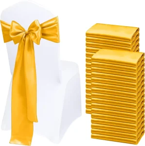 Gold Satin Chair Bow Sashes Elastic Spandex Wedding Chair Knot Ribbon Party Hotel Banquet Supplies Home Decorations
