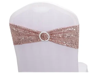 Gold Sequin Chair Sashes Bow Ties with Buckle Slider for Wedding Reception Hotel Event Banquet