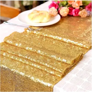 Gold Sequin Table Runner Reusable Glitter Table Decor for Wedding Banquet Event Supplies