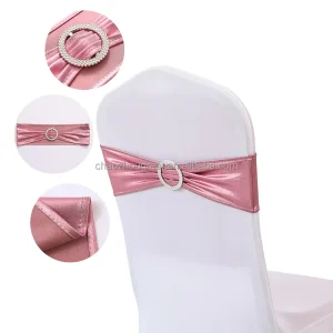 Gold Spandex Chair Sashes with Stretch Band Buckle Slider Wedding Banquet Decoration Use for Home