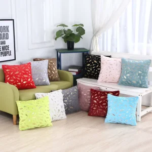 Gold-Stamped Long-Pile Leaf Series Plush Throw Pillow & Cushion Cover with PP Cotton Filling-American Style for Beds & Sofas