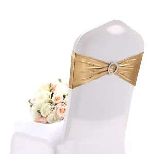 Gold Stamping 100% Polyester Home Banquet Party Bow Knot Decoration Stretch Elastic Wedding Chair Sashes Buckle 15x35cm