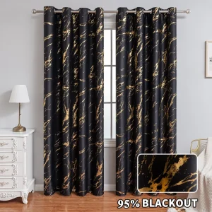Gold Stamping Printed Blackout Curtains for Bedroom and Living Room High for Flat Window