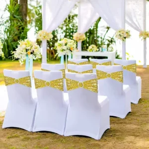 Gold Stretch Spandex Chair Bow Sash Bands Wedding Engagement Banquet Decor Birthday Party Gatherings Home Decoration