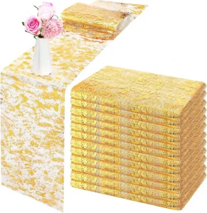 Gold Table Runner Metallic Thin Mesh Table Runner Roll Rectangle Glitter Runner for Wedding Baby Shower Birthday