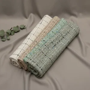 Gold-thread Checkered Circular Sequined Tweed Fabric 100% Polyester Fabric Suitable for Making Women’s Dresses