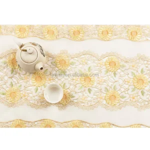 Golden Sunflowers Polyester Embroidered Cutwork Table Runner