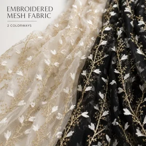 Golden Thread Milk Silk Dual Color 3D Leaf Embroidery Fabric for Women’s Dresses Handbags Home Decor and DIY Crafts Use