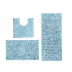Good Price Super Soft Blue Water Absorbent Bath Mat Set 3 Pieces Bath Rug Sets Toilet Floor Anti Slip Chenille Bathroom Mat