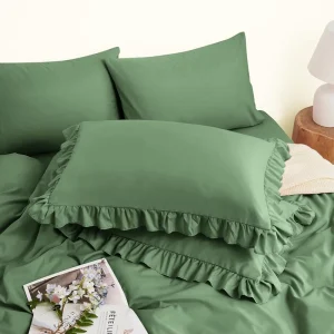 Good Quality 6 Piece with 2 Ruffled Floral Pillowcases and Duvet Cover for 16″ Deep Cotton Bed Sheet Set