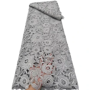 Good Quality Silver Lace Fabric Guipure Cord Lace Fabric Metallic Nigeria Lace Fabric