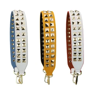 Gothic Punk Style Studded Bag Strap Heavy Wide Leather Shoulder Strap With Double Row Pyramidal Rivets Replacement For Handbags