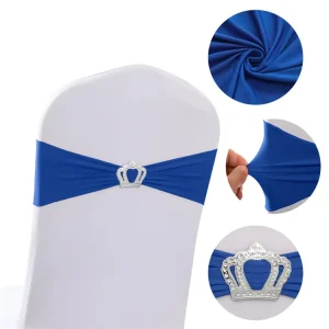 Gracefully Designed Stretchable Chair Sash Featuring Crown for Wedding Banquet and Special Event Seating Decoration