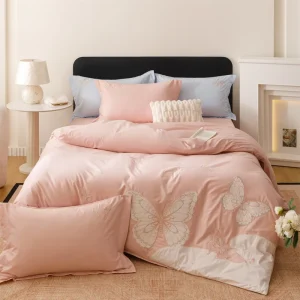 Grade a 100% Cotton 4 Piece Bedding Set Elegant Large Floral Embroidery Duvet Cover Pillowcases