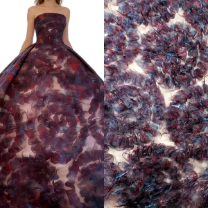 Gradient Purple 3D Ribbon Embroidered Mesh Fabric for Wedding Dresses