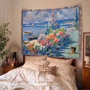 Graf Seaside Floral Oil Painting Landscape Polyester Cotton Art Tapestry Sofa Throw Blanket Multifunctional Bed Cover Machine