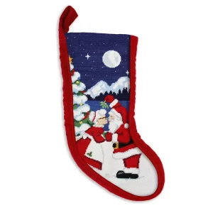 Grandpa Christmas and Grandma Apron Christmas Needlepoint Stockings with Velvet Backing for Kids Room Decoration