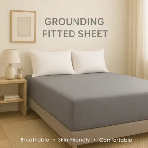 Gray Grounding Fitted Sheet Organic Cotton with 5% Silver Fiber Conductive Earthing Sheet for Better Sleep & Recovery