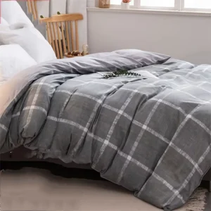Gray Plaid Duvet Cover Set Full Size 3pcs Geometric Grid Cotton Bedding Comforter Cover Set 1 Quilt Cover 2 Pillow Shams